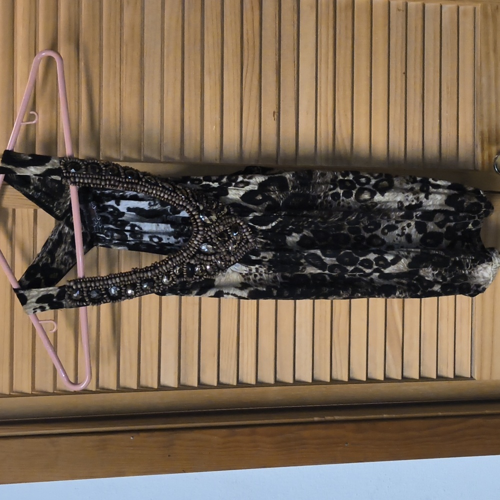 MCM Brand Vintage Women's Leopard Tank W/Brown Beading on Front-Size Large-NWOT